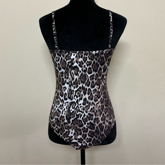Socialite top women small leopard print spaghetti strap bodysuit brown - Picture 2 of 8